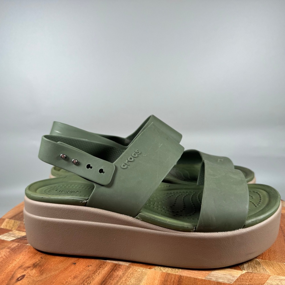 Crocs Brooklyn Low Wedge Sandals Army Green Mushroom Platform Womens 7 206453